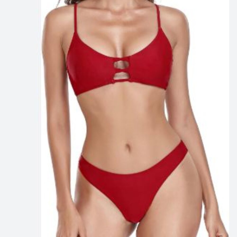 NWOT RELLECIGA Women's Strappy Bikini Red Set TOP XL / BOTTOM XXL